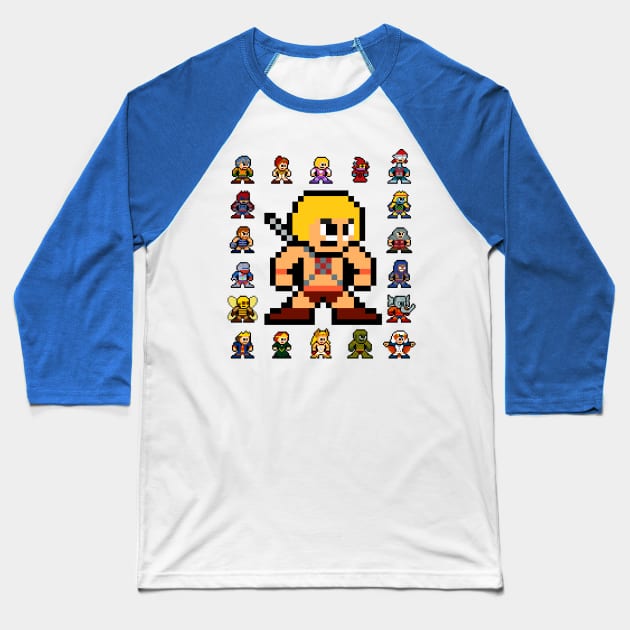 MOTU Heroic Warriors 8bit Pixel Art Baseball T-Shirt by 8-BitHero